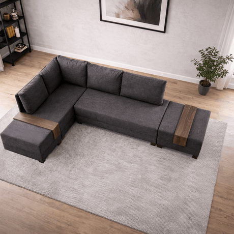 Corner sofa with sleeping function on the left fly anthracite