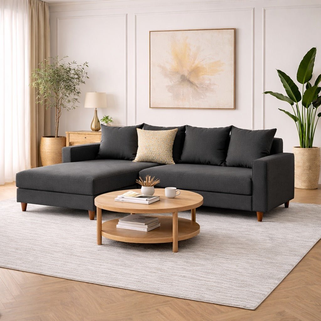 Anthracite fabric sofa bed – compact double 215 x 150 cm – Left – Aydam