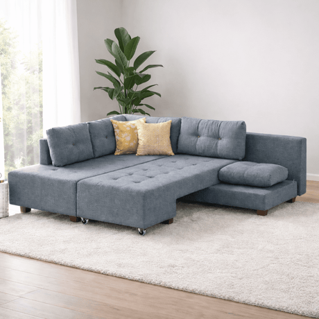 Corner sofa with sleeping function on the left manama light blue