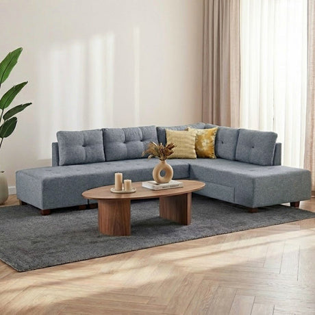 Corner sofa with sleeping function on the right manama light blue