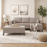 Champagne fabric sofa bed - two seater - including ottoman - right facing - Bella