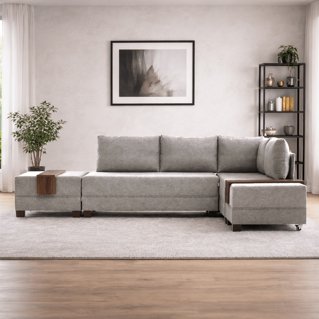 Banken - Slaapbank champagne stof - XXL 280 x 210 - Rechts - Fly - Dimehouse