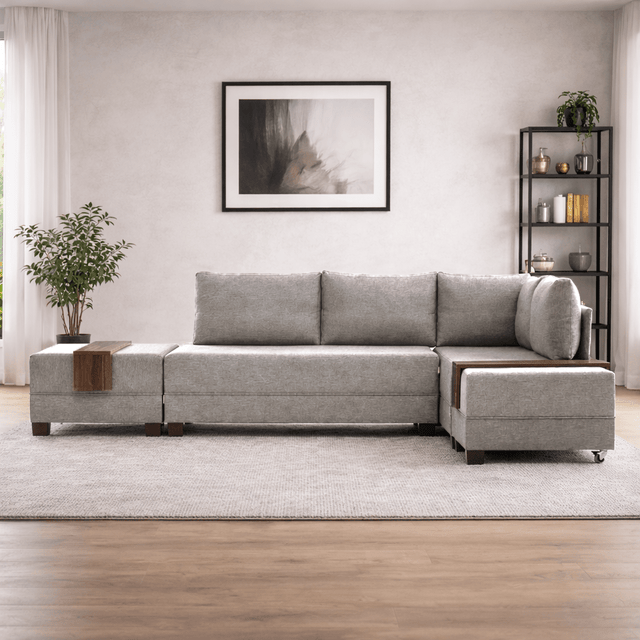 Banken - Slaapbank champagne stof - XXL 280 x 210 - Rechts - Fly - Dimehouse