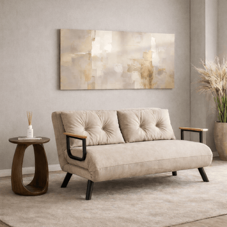2-seater Sofa Bed Sando Fabric Cream 
