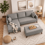 Sofas - Gray fabric sofa bed - corner sofa including ottoman - Left - Bella - Dimehouse