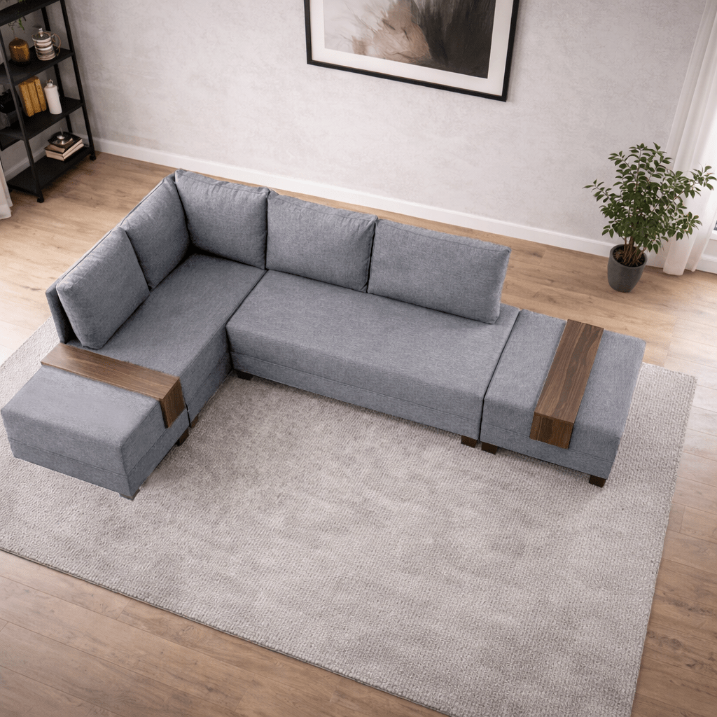 Corner sofa with sleeping function on the left fly gray