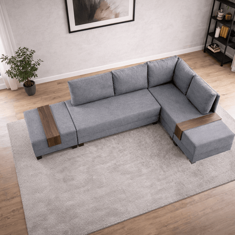 Corner sofa with sleeping function on the right fly gray