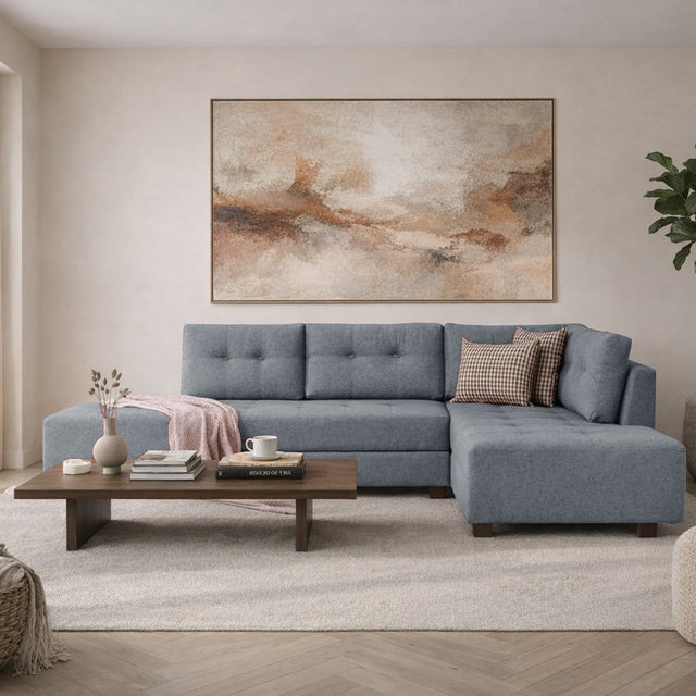 Banken - Slaapbank lichtblauw stof - XL 280x206 cm - met wielen - Rechts - Manama - Dimehouse