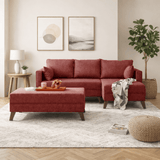 Red fabric sofa bed - two seater - including ottoman - right facing - Bella