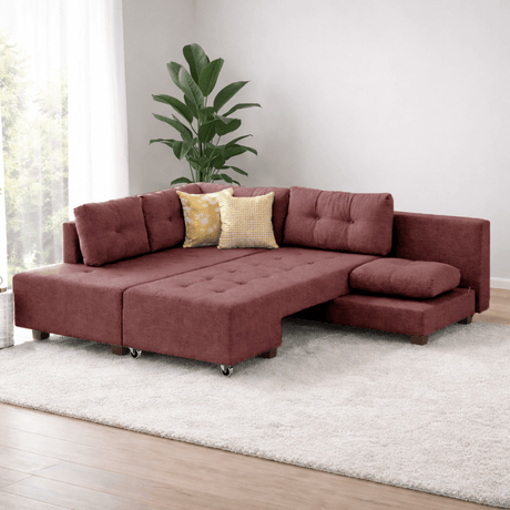 Corner sofa with sleeping function on the left manama claret red