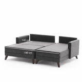 Taupe fabric sofa bed - two seater - including ottoman - right facing - Bella