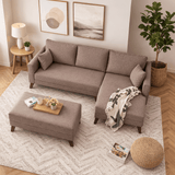 Taupe fabric sofa bed - two seater - including ottoman - right facing - Bella