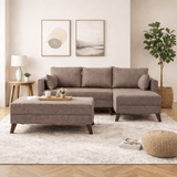 Taupe fabric sofa bed - two seater - including ottoman - right facing - Bella