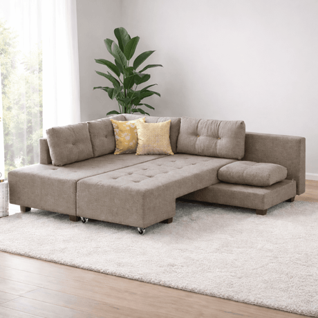 Corner sofa with sleeping function on the left manama crème