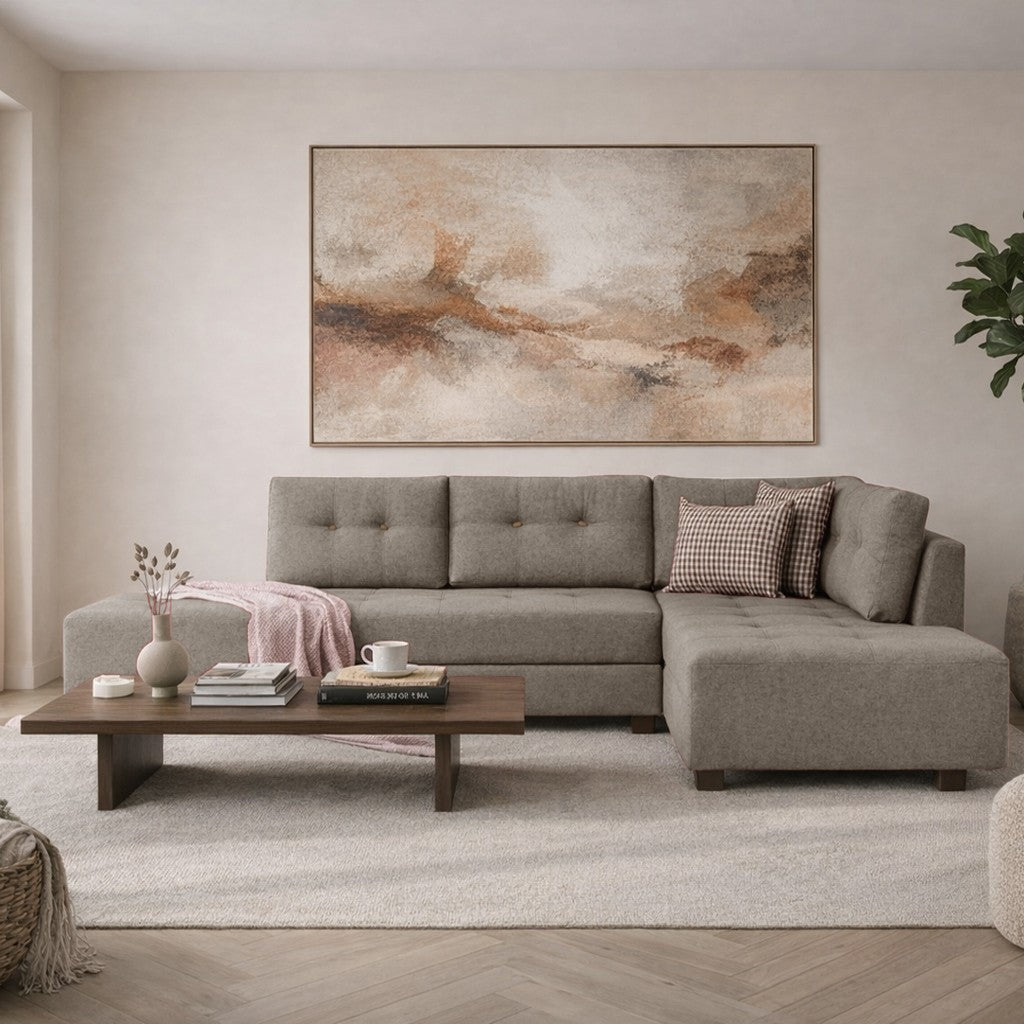 Banken - Slaapbank taupe stof - XL 280x206 cm - met wielen - Rechts - Manama - Dimehouse
