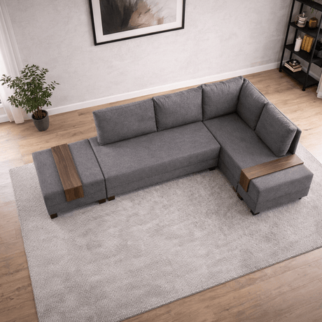Corner sofa with sleeping function on the right fly brown