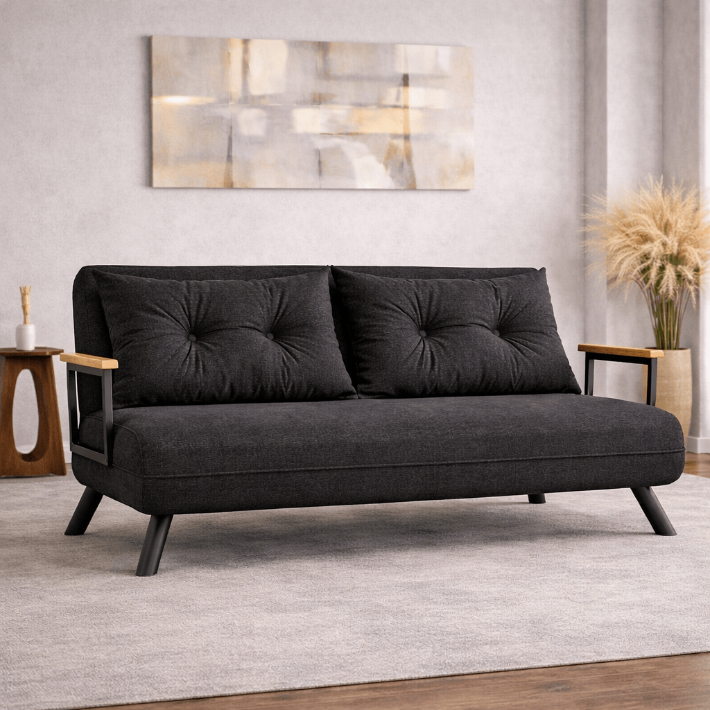 Sofa bed anthracite fabric 2-seater - Sando