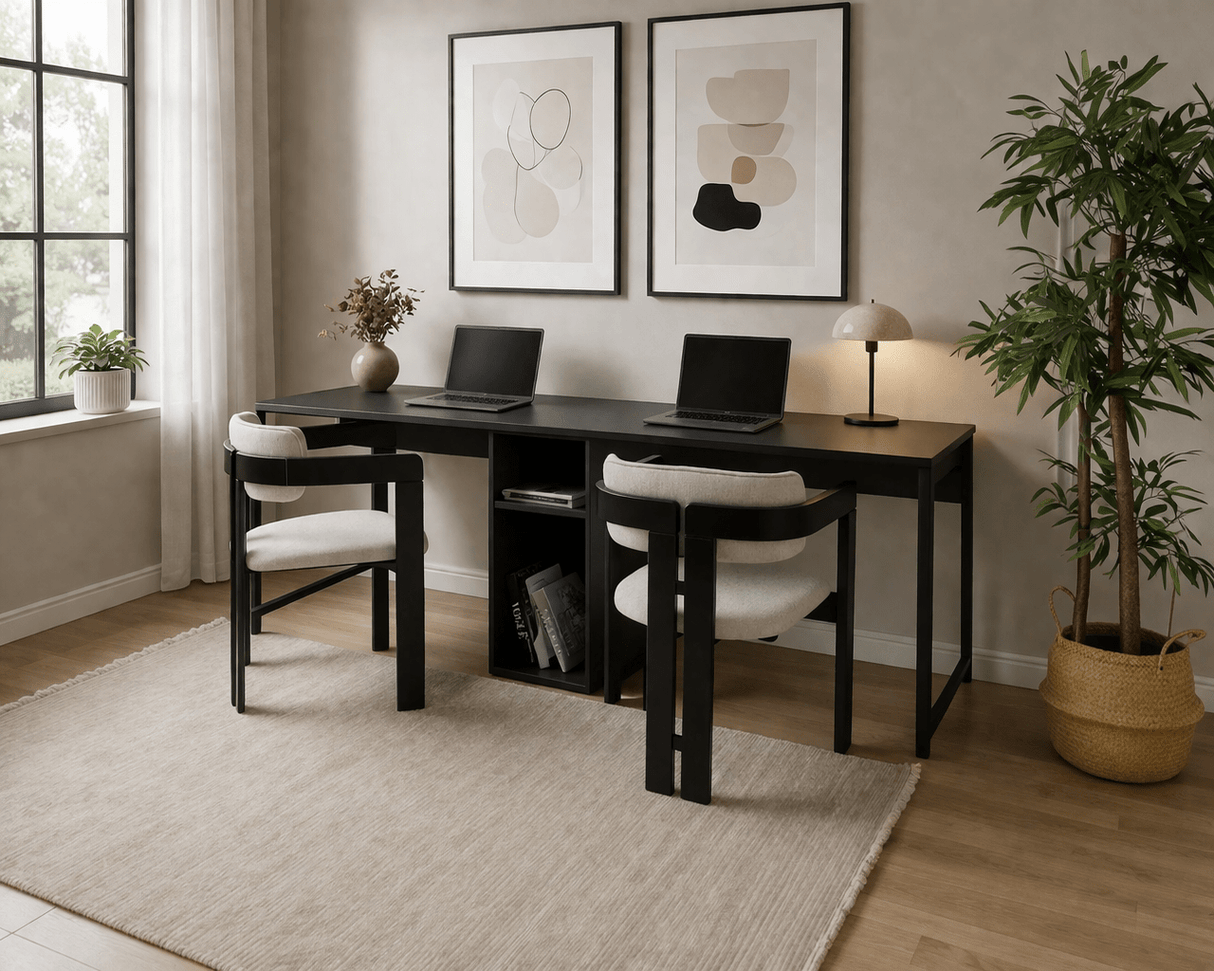 Study desk Twin Study Desk 240x60 cm Anthracite and black Anthracite Black Melamine 