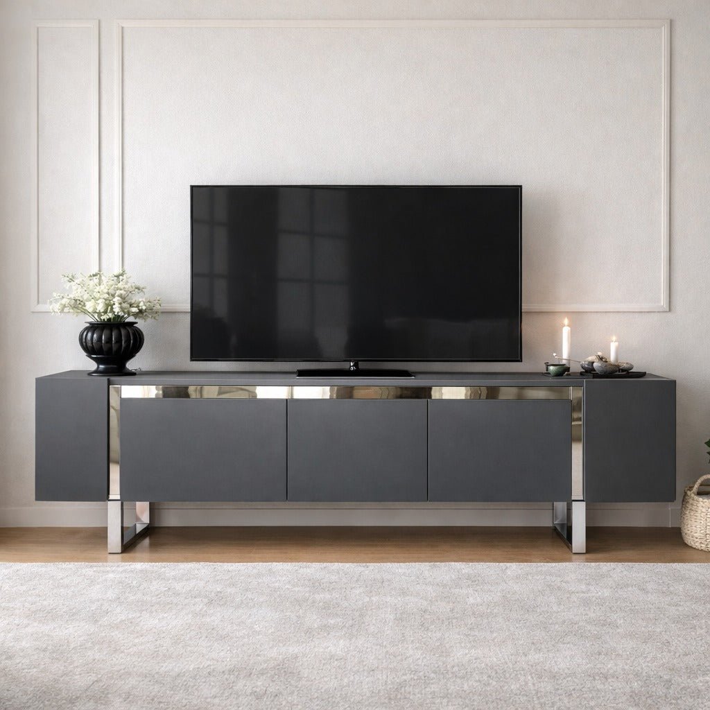 TV Meubels - TV Meubel Antraciet Yildiz 180x50x30 - Zilver Frame - Dimehouse