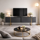 TV Meubels - TV Meubel Luxe Antraciet Goud Melamine 180x50x30 cm - Dimehouse