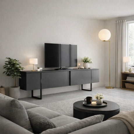 TV furniture luxury anthracite black melamine 180x50x30 cm