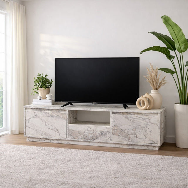 TV Meubels - TV Meubel Marmer Melamine - drie kastjes - 160x42x29,5 cm - Flare - Dimehouse