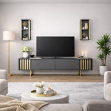 TV furniture set Gold Line Anthracite Black Melamine 180x48x30 cm