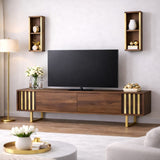 TV furniture set gold line walnut black melamine 180x48x30 cm