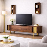 TV furniture set gold line walnut black melamine 180x48x30 cm