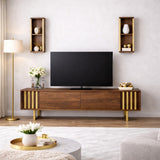 TV furniture set gold line walnut black melamine 180x48x30 cm
