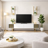 TV furniture set Gold Line White Black Melamine 180x48x30 cm