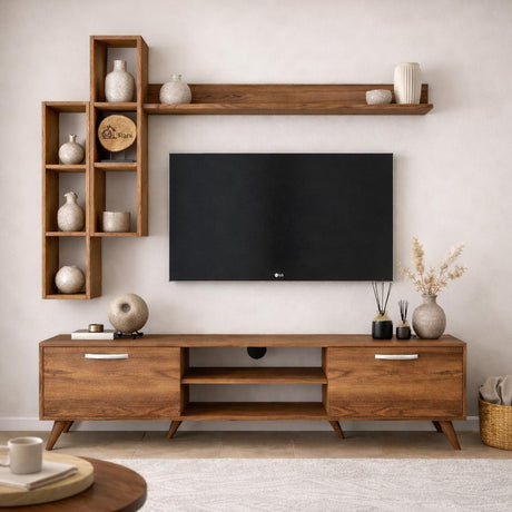 TV furniture set ion walnut melamine 180x48.6x35 cm