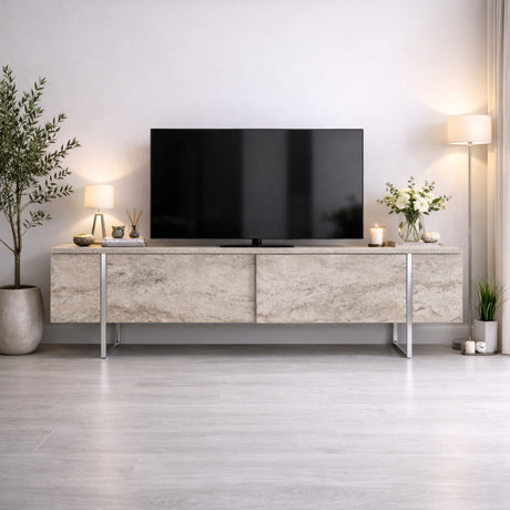TV cabinet Travertine Luxe 180x50x30 - Silver frame