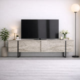 TV Meubels - TV Meubel Travertin Luxe 180x50x30 - Zwart Frame - Dimehouse