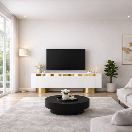 TV cabinet White Bohem 180x50x30 - Golden frame