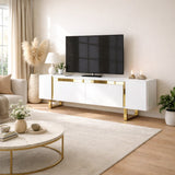 TV Cabinet White Yildiz 180x50x30 - Gold Frame