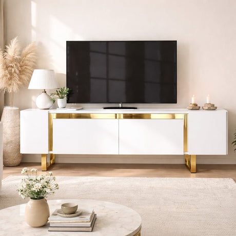 TV Cabinet White Yildiz 180x50x30 - Gold Frame