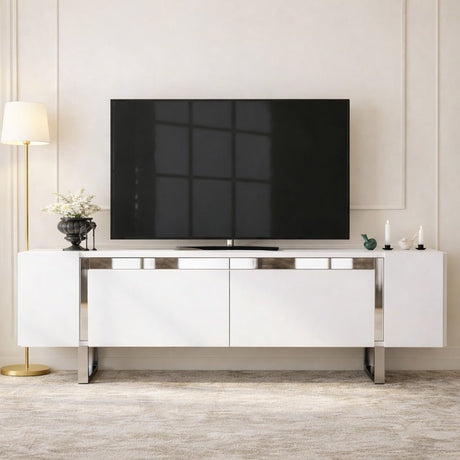 TV Cabinet White Yildiz 180x50x30 - Silver Frame