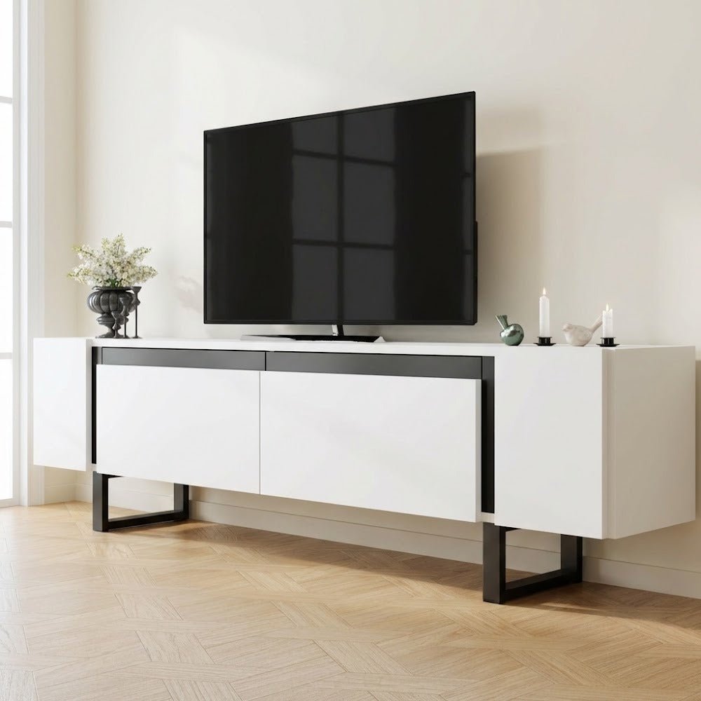 TV Cabinet White Yildiz 180x50x30 - Black Frame