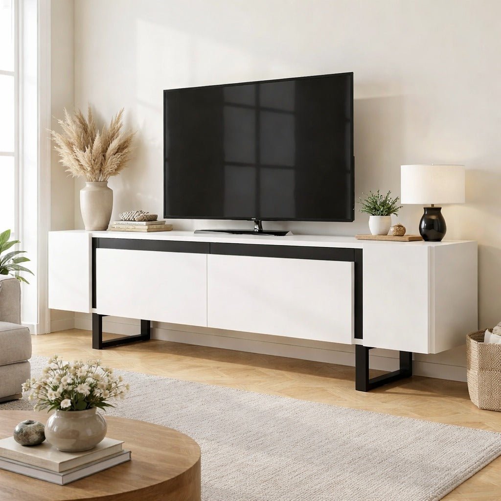 TV Cabinet White Yildiz 180x50x30 - Black Frame