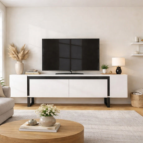 TV Cabinet White Yildiz 180x50x30 - Black Frame