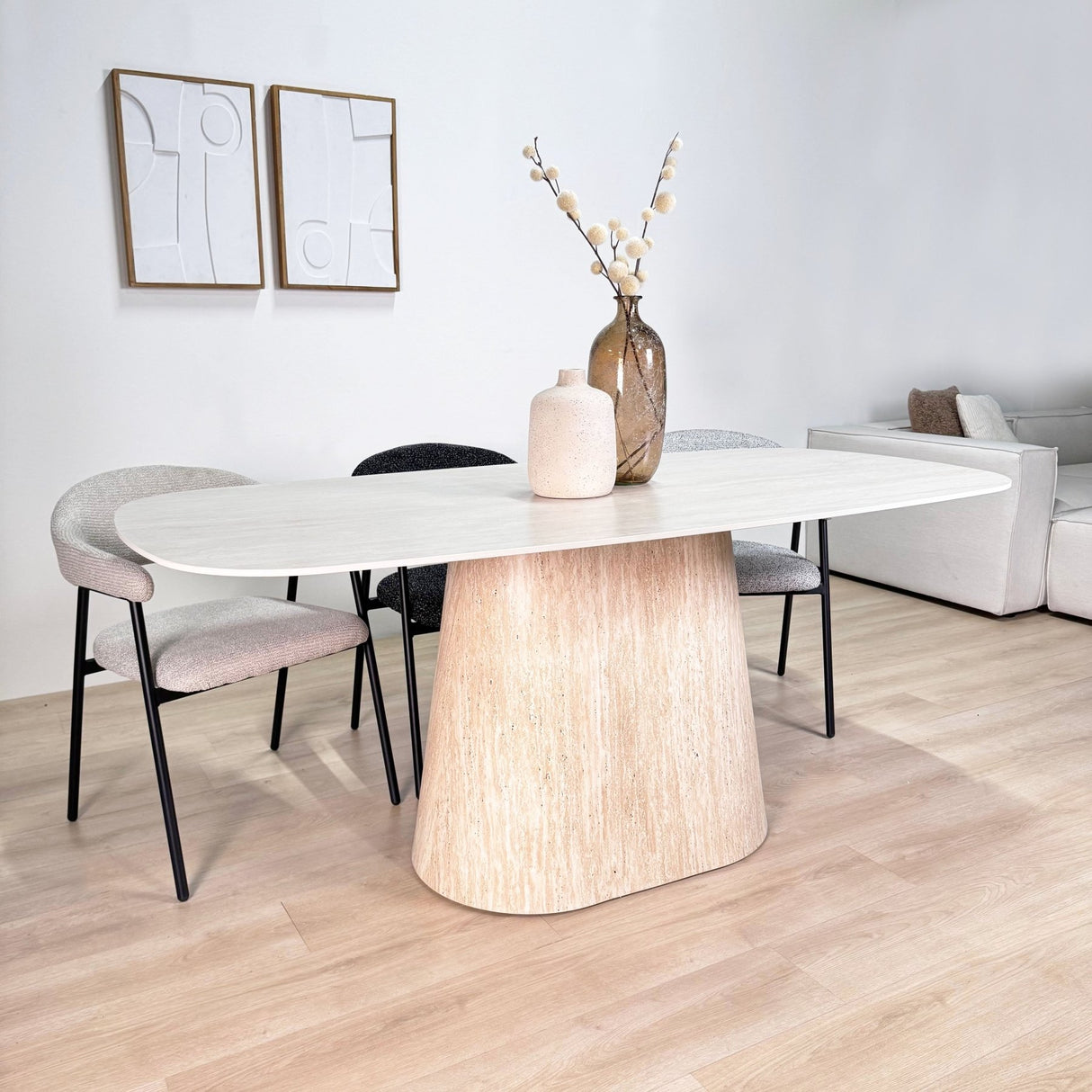 Sintered Stone Marble Look Travertine Dining Table Lea 180x90 cm - Danish Oval 