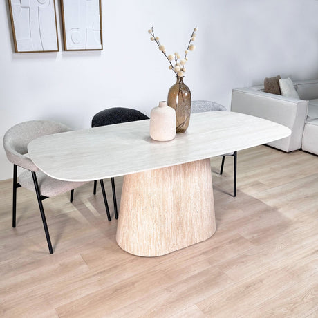 Sintered Stone Marble Look Travertine Dining Table Lea 180x90 cm - Danish Oval 