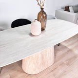 Sintered Stone Marble Look Travertine Dining Table Lea 180x90 cm - Danish Oval 