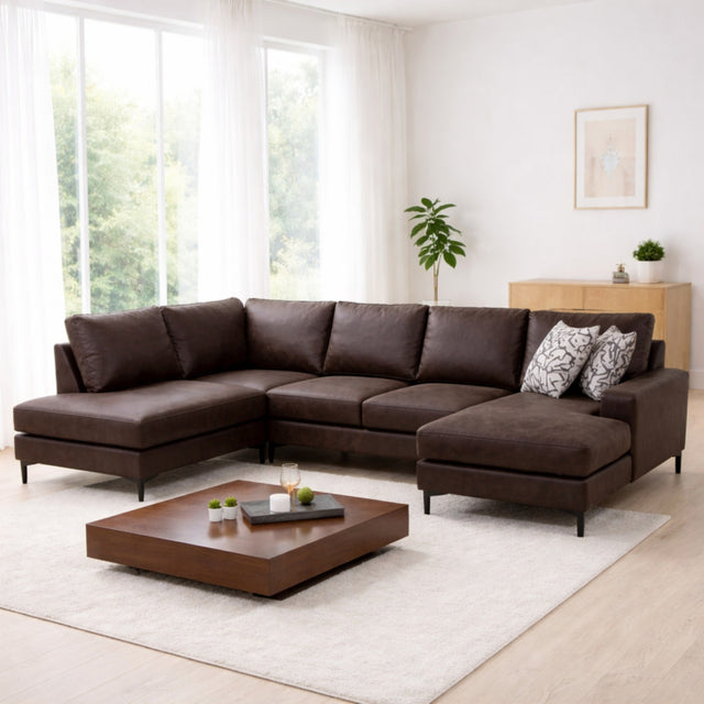 Sofas - U - sofa Corner sofa Brown Fabric 314x200 cm - Left - Porto - Dimehouse