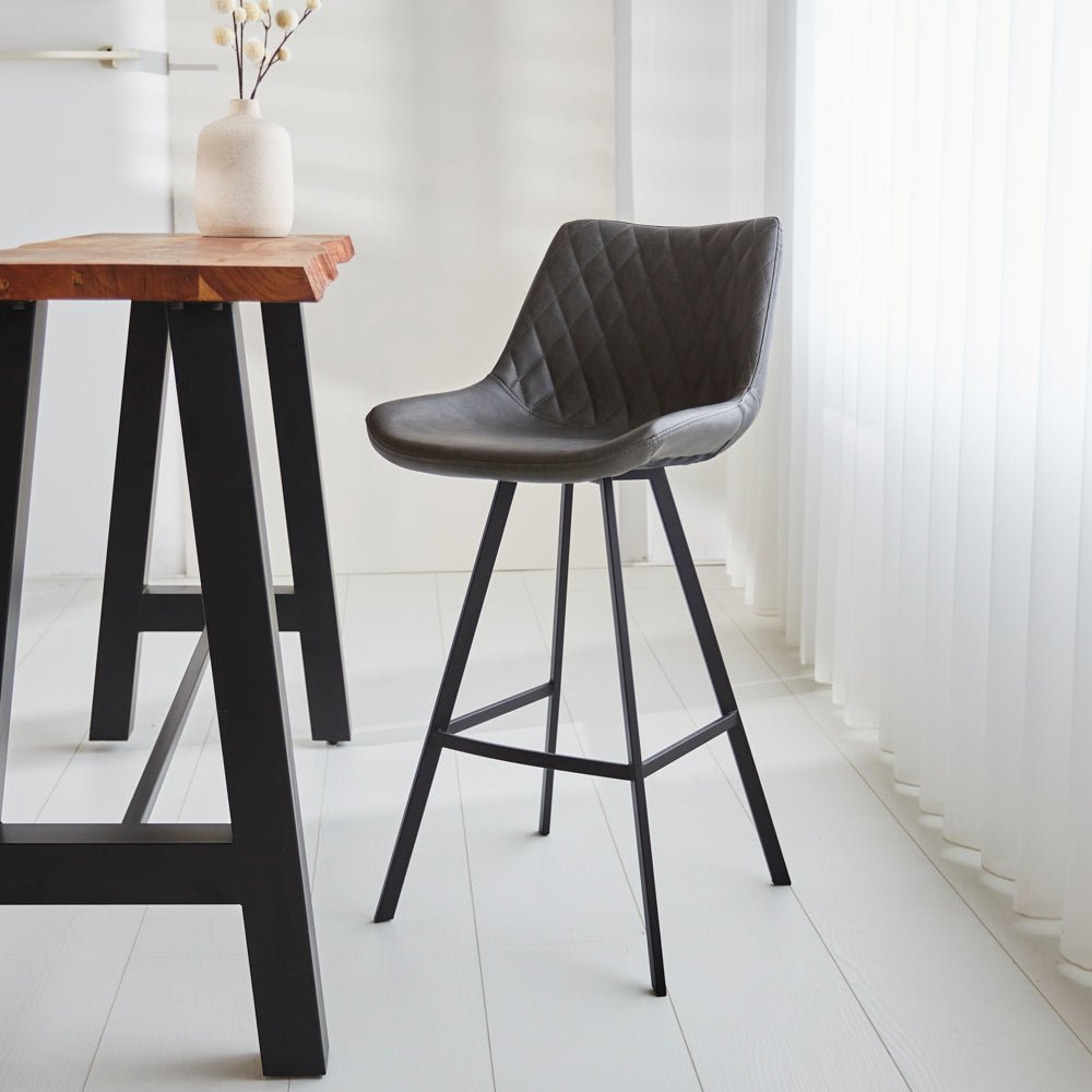 Industrial Bar Stool Juno Anthracite Faux Leather - Seat Height 70 cm - Without Armrests