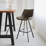 Industrial Bar Stool Juno Green Faux Leather - Seat Height 70 cm - Without Armrests