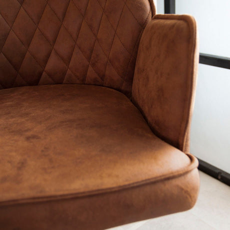 Swivel Bar Stool Cognac Microfiber Fabric Novan - Adjustable - With Armrests