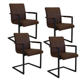 Industrial Dining Chair Brown Microfiber Jackson - With Armrests