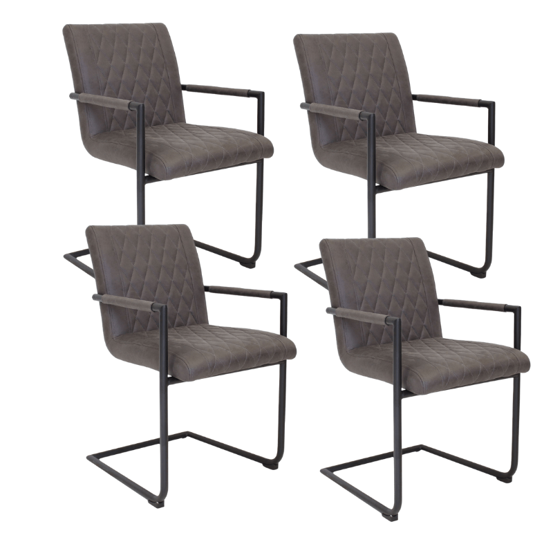 Industrial Dining Chair Anthracite Microfiber Fabric Dean - With Armrests